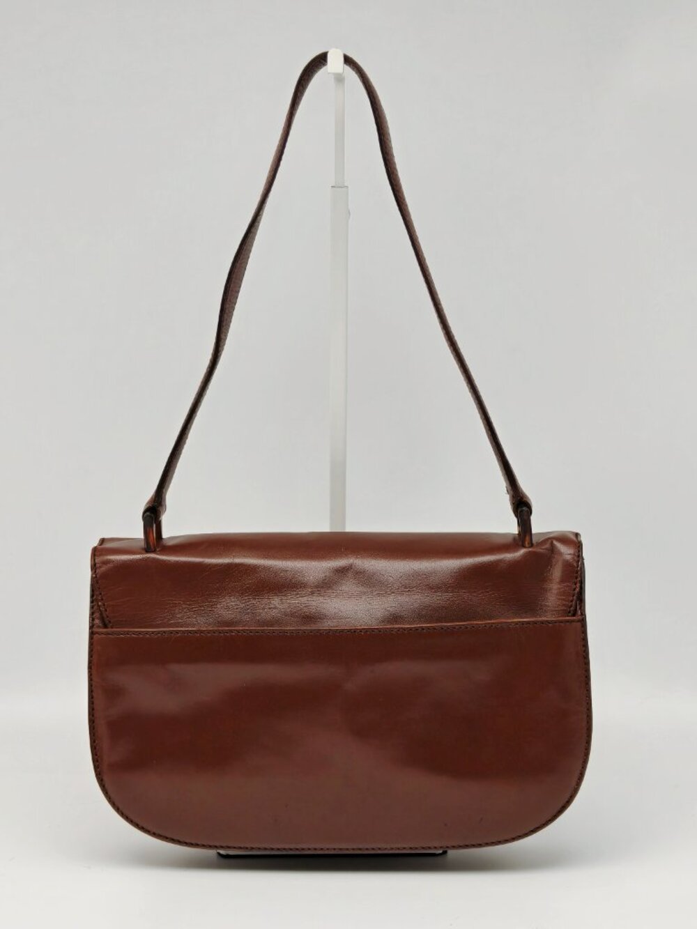 Vintage Prada Brown Leather Shoulder Bag Flap Clasp Logo Purse - Picture 3 of 14